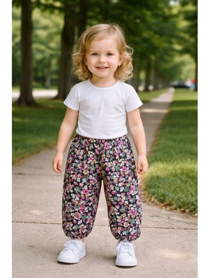 Kız Çocuk Lastikli Viskon Desenli Şalvar