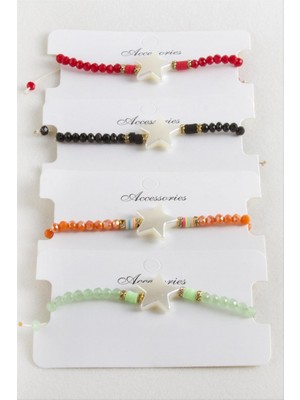 Zero Land Techmrt Yıldız Inci Kristal Makrome Ip Bileklik - Yeşil