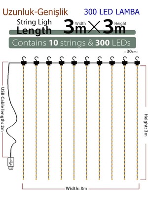 Özfırat Pvc Yapı 8 Fonksiyonlu Peri Perde LED Uzaktan Kumandalı Günışığı Perde Peri LED (3 mt x 3 Mt)