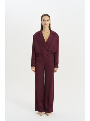 Kadın Kolu ve Beli Lastikli Çift Cepli Bordo Ceket NAAR91624-BORDO