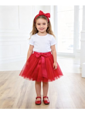 Lunas Tekstil Kız Çocuk Fiyonklu Hayal Tüllü Tütü Etek Beyaz