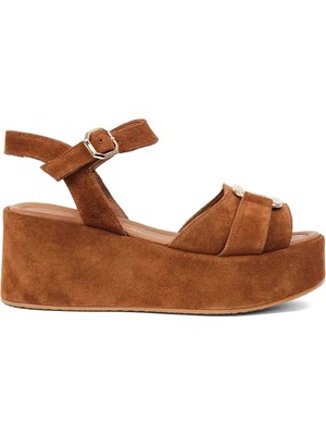 Celal Gültekin Kadın Taba Dolgu Topuklu Süet Deri Sandalet