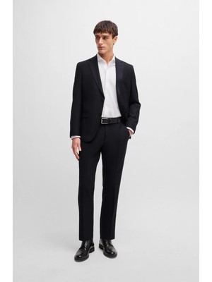 Boss Erkek Slim Fit Düğme Kapamalı Kruvaze Yaka Şık Siyah Takım Elbise 50521666-001