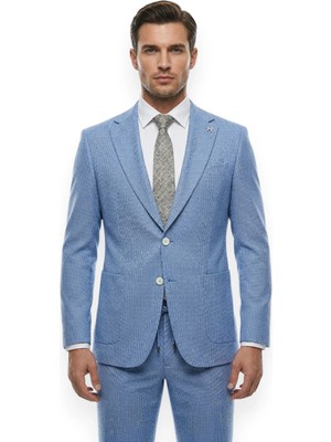 HERMOSE Riviera | Azure Mavi Mikro Kaz Ayağı Desenli Jogger Takım Elbise