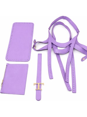 Tods Çanta Kiti Deri Örgü Kiti Lila Ipsiz Tokalı Cüzdanlı 4lü Çanta Seti