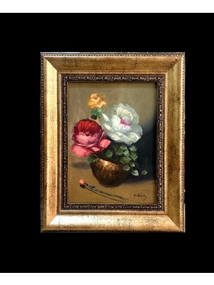 Pankart Ev Detay  Çiçekler Imzalı Yağlıboya Tablo 30X36 Ölçülerinde Çerçeveli