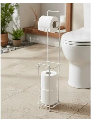 Özfırat Pvc Yapı Beyaz Standlı Yedek Hazneli Tuvalet Kağıtlığı