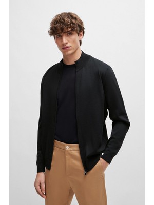 Boss Erkek Yünlü Rahat Dik Yaka Siyah Hırka 50468254-001