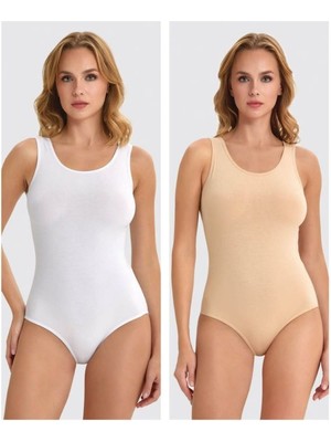 Kit Iç Giyim Berrak 2083 - 2084 4'lü Beyaz ve Ten Renkler Kalın Askılı Kadın Çıtçıtlı Body Atlet