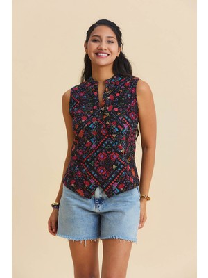 Los Banditos Hakim Yaka Çapraz Düğmeli Kolsuz Bluz