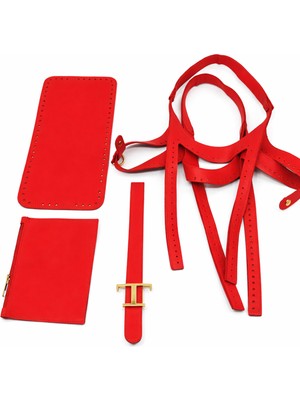 Tods Çanta Kiti Deri Örgü Kiti Kırmızı Ipsiz Tokalı Cüzdanlı 4lü Çanta Seti