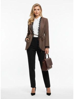 4S Dantel Detaylı Kuşaklı Şık Ceket – Modern Ofis Stili Blazer