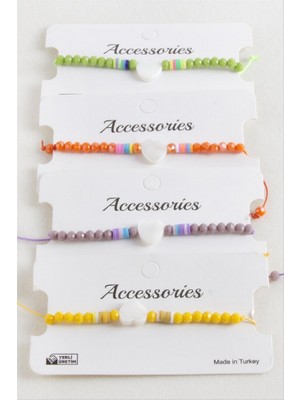 Zero Land Techmrt Kalp Sedef Kristal Makrome Ip Bileklik - Turuncu