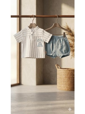 Gülşen Baby Efemkids 6/24 Ay A Nakışlı Erkek 2'li Bebek Takım Müslin Yenidoğan Bebek Takımı