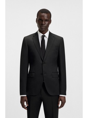 Boss Erkek Regular Fit Saf Yün Çift Düğmeli Astarlı Siyah Ceket 50469172-001
