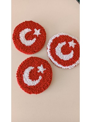 10'lu Türk Bayrağı Punch Işleme Broş -El Yapımı Özel Tasarım