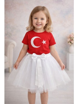 Lunas Tekstil Kız Çocuk Fiyonklu Hayal Tüllü Tütü Etek Beyaz