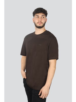 Boss Erkek Pamuklu Marka Logolu Yuvarlak Yaka Kahverengi T-Shirt 50519371-213