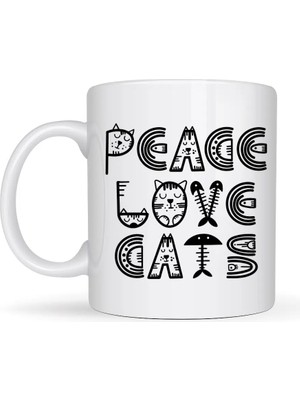 Özfırat Pvc Yapı Peace Love Cats – Sevimli Kedi Desenli Porselen Kupa Model 60 Kahve & Çay Kupası