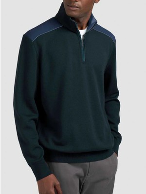 Paul & Shark Erkek Regular Fit %100 Yün Uzun Kollu Yarım Fermuarlı Triko Yeşil Triko 15311131-852