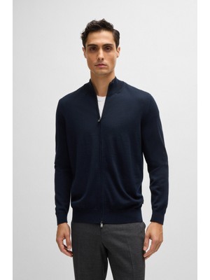 Boss Erkek Yünlü Rahat Dik Yaka Lacivert Hırka 50468254-404