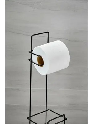 Özfırat Pvc Yapı Siyah Standlı Yedek Hazneli Tuvalet Kağıtlığı