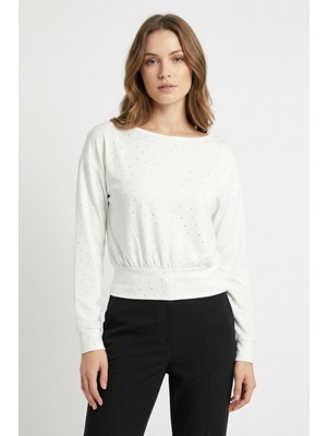 Rays Ekru Kayık Yaka Taş Detaylı Bluz 8364