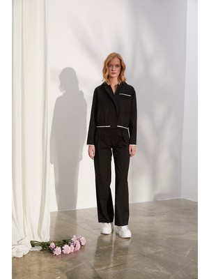 Kadın Kapüşonlu Fermuar Kapamalı Uzun Kollu Siyah Ceket NAAR81615-SİYAH