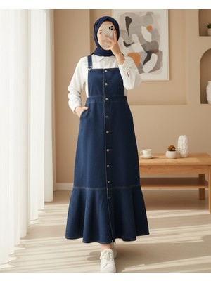 Modamorfo Önden Düğmeli Yan Cepli Eteği Fırfırlı Kot Jile  -Laci