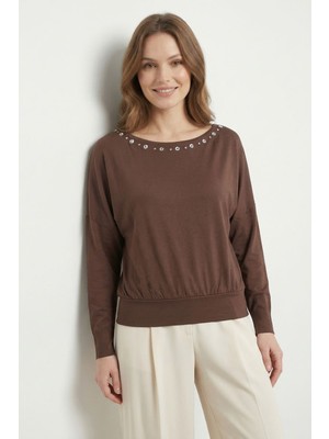 Rays Kahve Yaka Kuş Göz Detay Bluz 7848