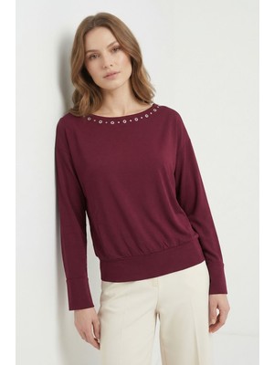 Rays Bordo Yaka Kuş Göz Detay Bluz 7848