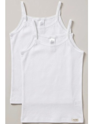 Katia & Bony 2'li Paket Basic Ribanali Beyaz Kız Çocuk Atlet