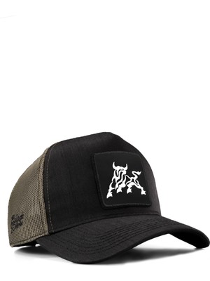 BlackBörk Boğa Logolu Cordura Siyah-Haki Trucker Şapka