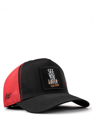 BlackBörk See You Later Never Logolu Cordura Siyah-Kırmızı Trucker Şapka
