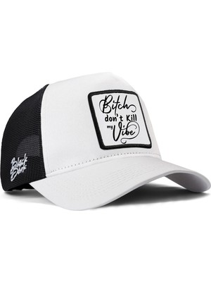 BlackBörk Don't Kill My Vibe Logolu Beyaz-Siyah Trucker Şapka