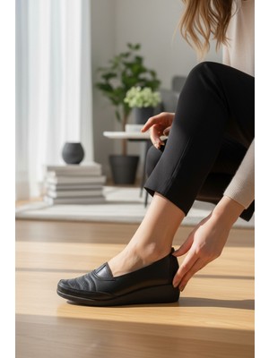 Enoch Hakiki Deri Lazer Motifli Ortopedik Dolgu Taban Comfort Babet