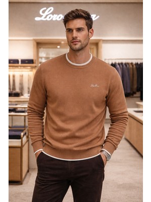 Loro Piana  Slimfit Bisiklet Yaka Loro Piana  Imzalı Organik Pamuklu Triko Kazak