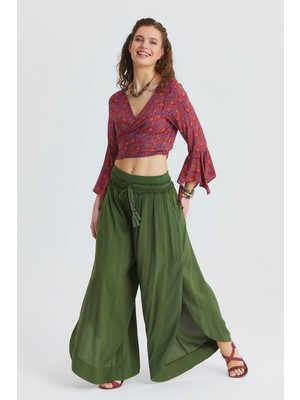 Los Banditos Bağcıkl Detaylı Yandan Yırtmaçlı Kadın Viskon Pantolon