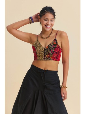 Los Banditos Ince Askılı Düğme Detaylı Crop Bluz