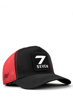 BlackBörk 7 Numara Logolu Cordura Siyah-Kırmızı Trucker Şapka