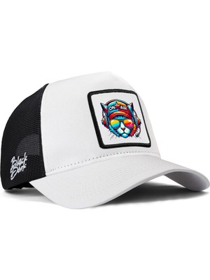 BlackBörk Kedi Logolu Beyaz-Siyah Trucker Şapka