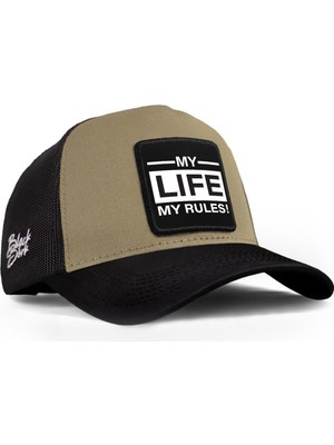 BlackBörk My Life My Rules Logolu Siyah-Vizon Trucker Şapka