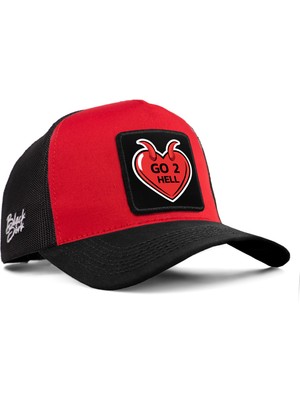 BlackBörk Go 2 Hell Logolu Kırmızı-Siyah Trucker Şapka