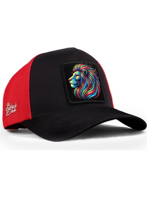 BlackBörk Aslan Logolu Siyah-Kırmızı Trucker Şapka