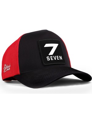 BlackBörk 7 Numara Logolu Siyah-Kırmızı Trucker Şapka