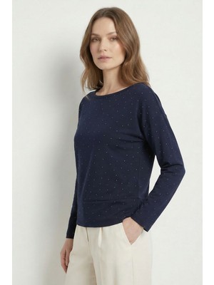 Rays Siyah Kayık Yaka Taş Detaylı Bluz 8364