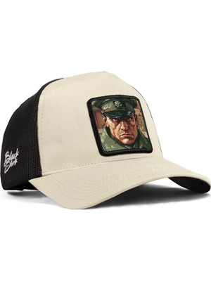 BlackBörk Fighter Logolu Bej-Siyah Trucker Şapka
