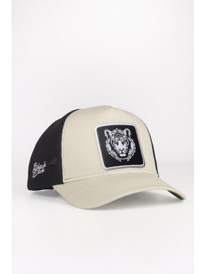 BlackBörk Kaplan Logolu Bej-Siyah Trucker Şapka
