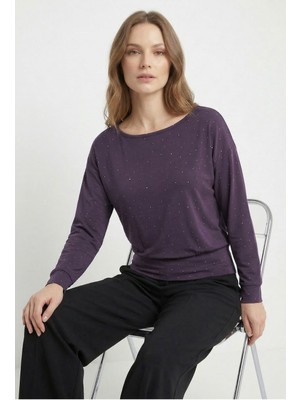 Rays Mürdüm Kayık Yaka Taş Detaylı Bluz 8364