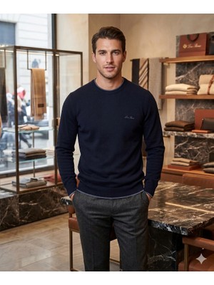 Loro Piana  Slimfit Bisiklet Yaka Loro Piana  Imzalı Organik Pamuklu Triko Kazak